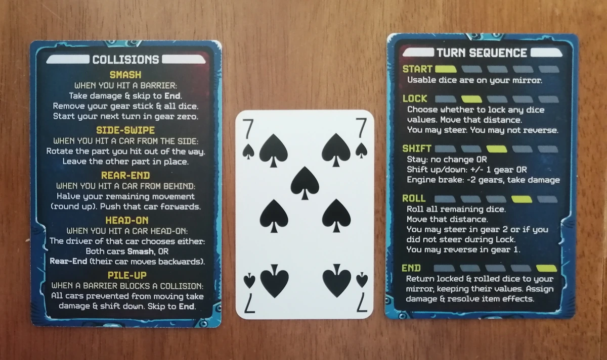 The reference card next to a standard playing card. The reference card is approximately twice the size of the playing card.